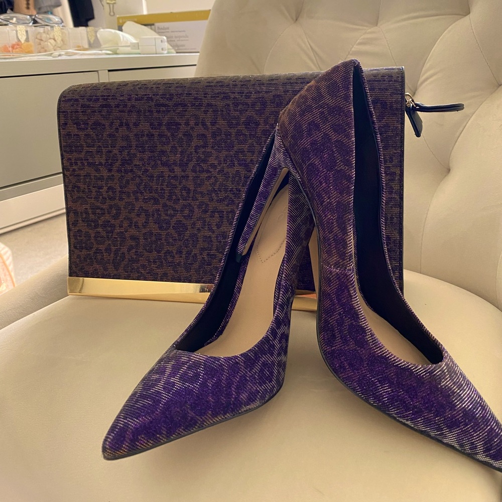 Aldo Purple Sparkle Cheetah Print Heels